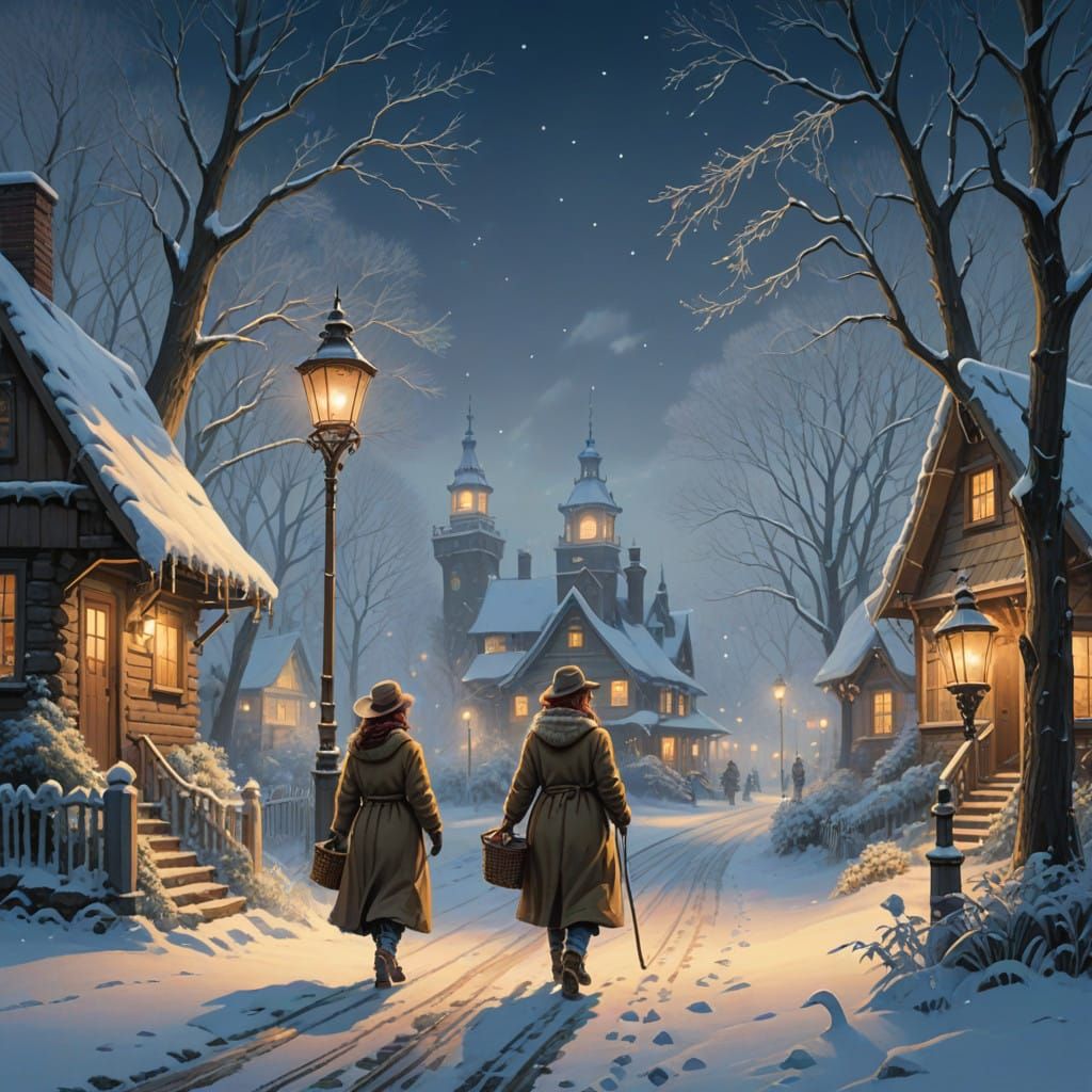 Serene Winter Wonderland in Whimsical Style