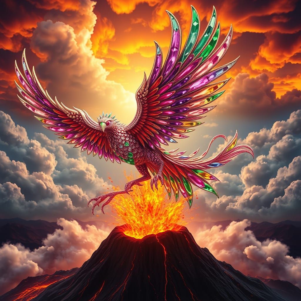 Gemstone Phoenix Rising: A Luxurious Art Deco Digital Painti...