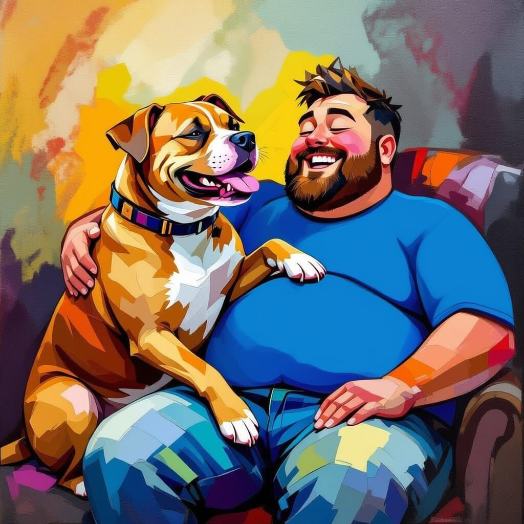 Man in Blue Shirt with Abstract Complementary Colors