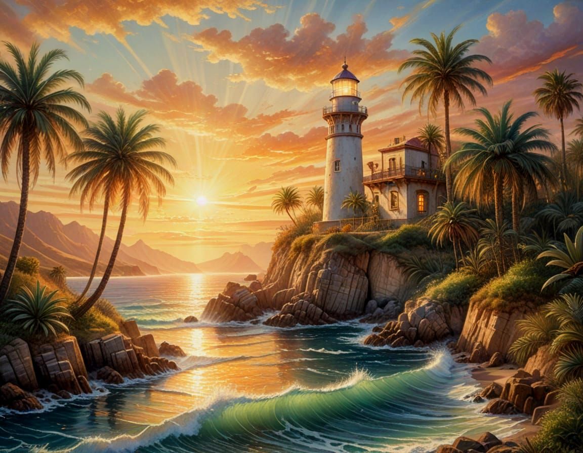 Dreamy Baja Lighthouse Watercolor