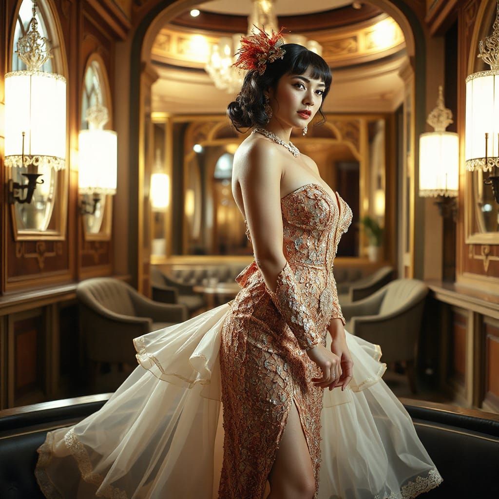 Exotic Woman in Radiant Art Deco Dress