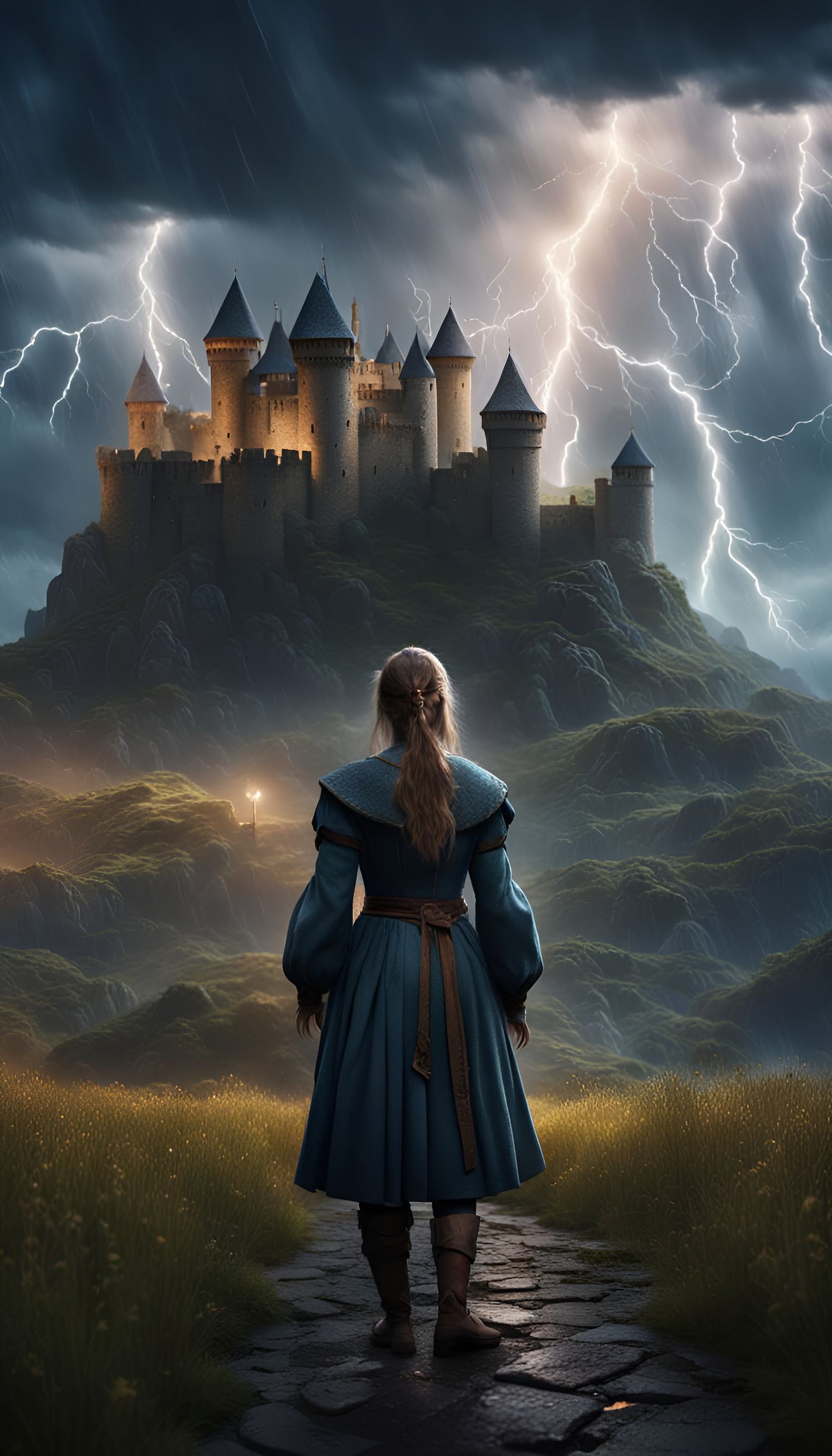Medieval Girl in Lightning Storm: Fantasy Concept Art