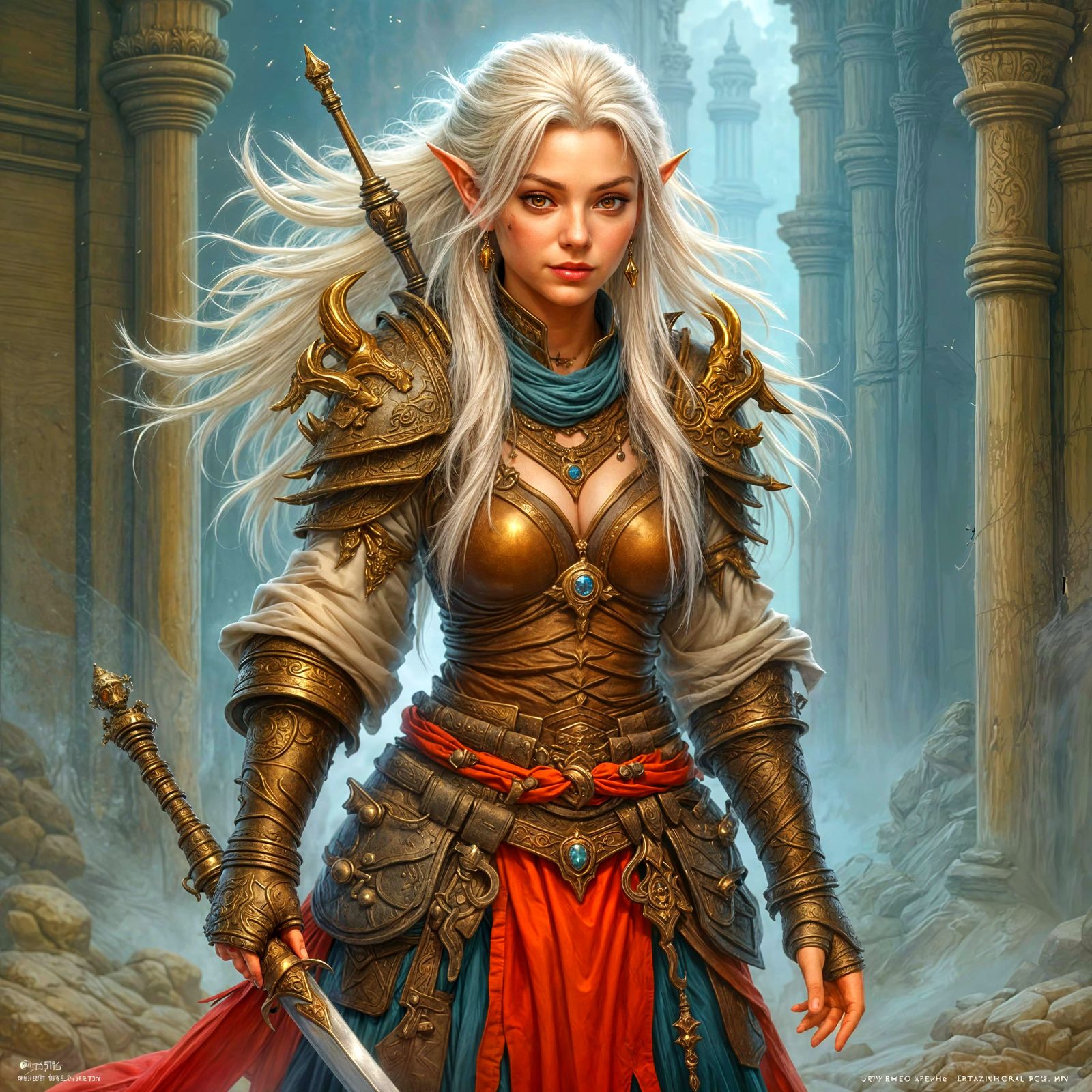 Dhampyr Monk Adventurer with Red Eyes and White Hair