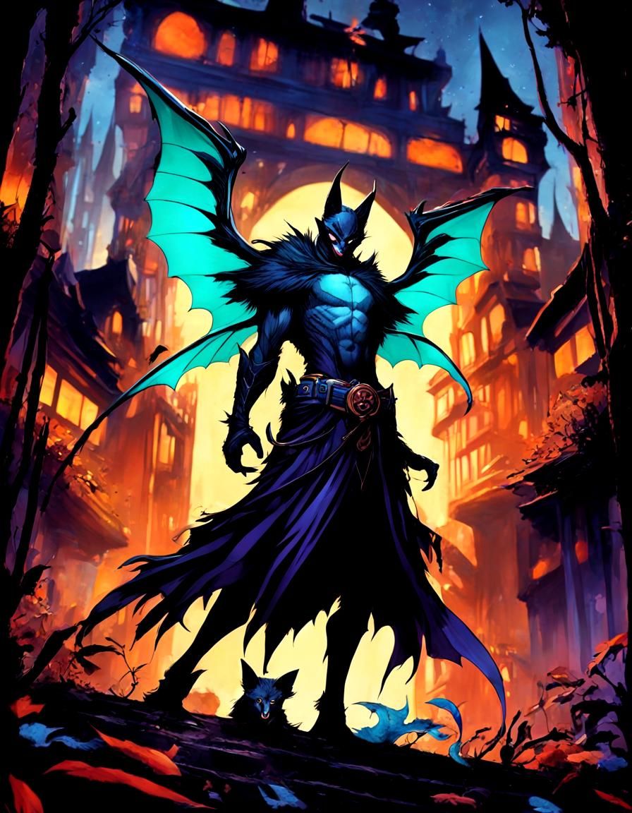 Sci-Fi Flying Fox-Bird Hybrid in Cosmic Landscape