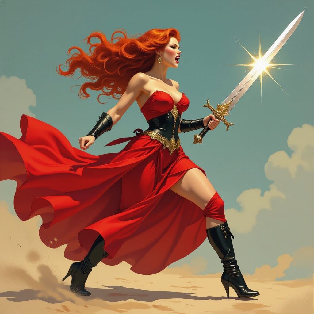 Goddess of Liberty with Sword in Fantasy Art Style