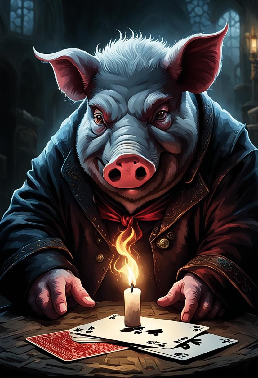 Devil Pig Magic Card in Digital Art Style