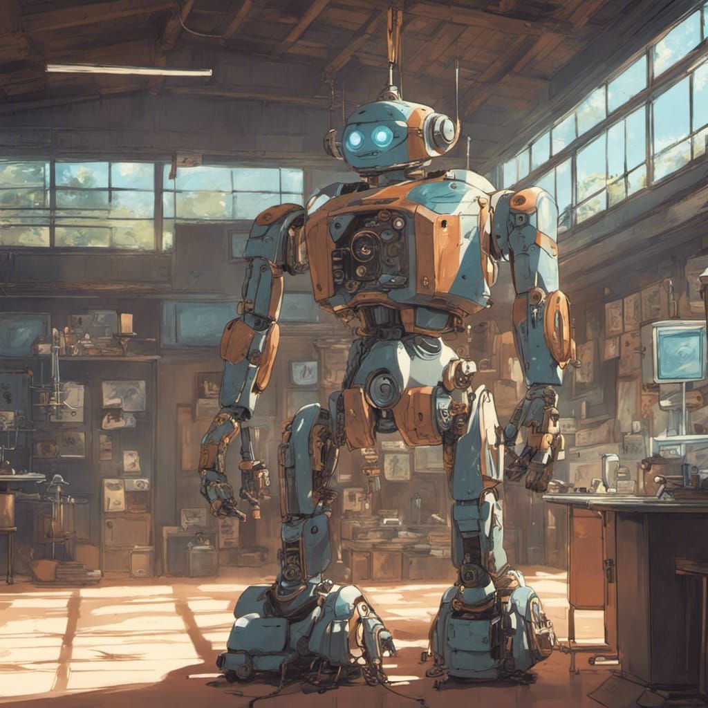 Midcentury Modern Robot Humanoid in Vibrant Studio Ghibli St...