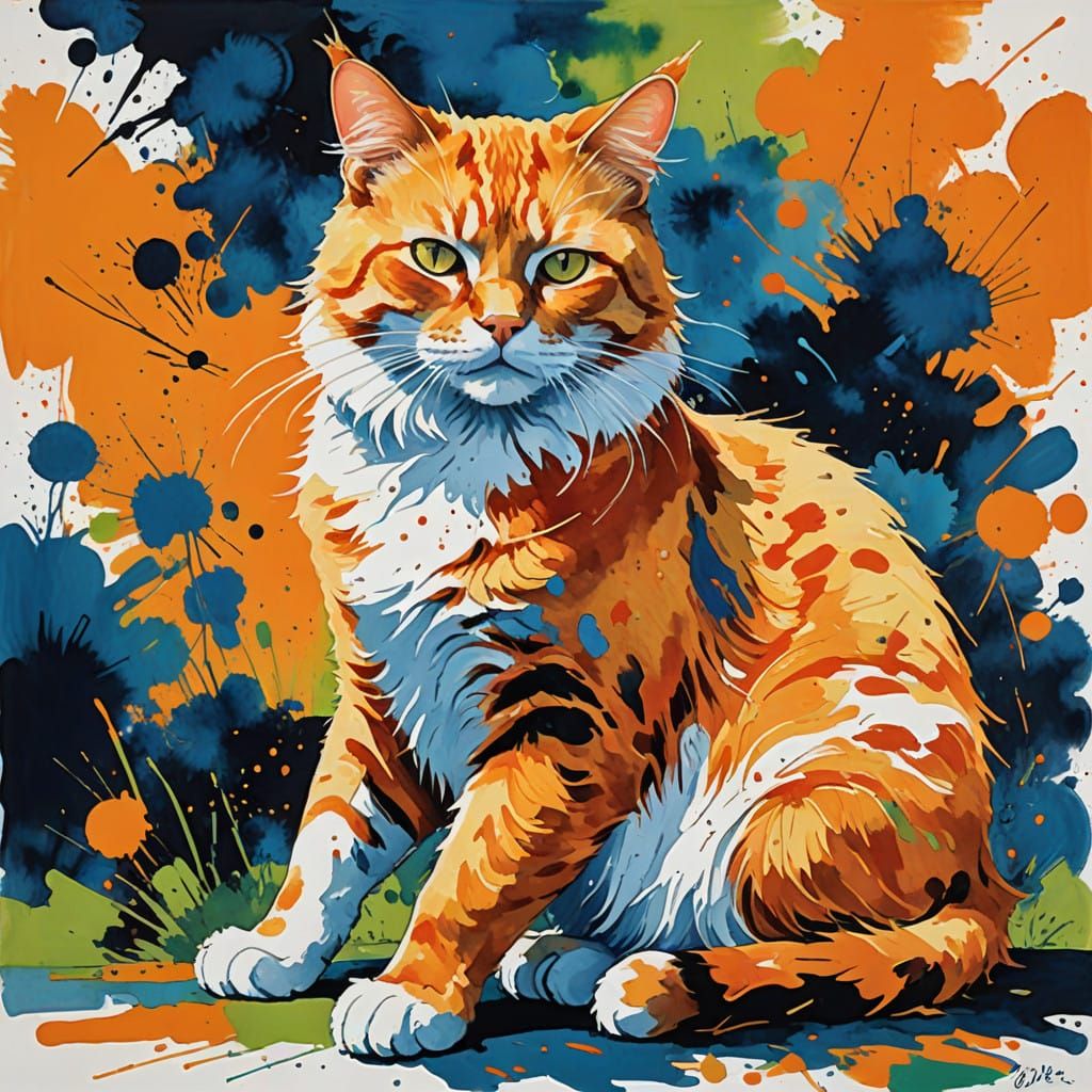 Whimsical Orange Cat in Dreamlike Landscape