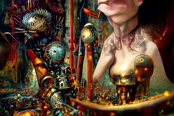 Gothic Cyborg Warrior with Chalice, Digital Art