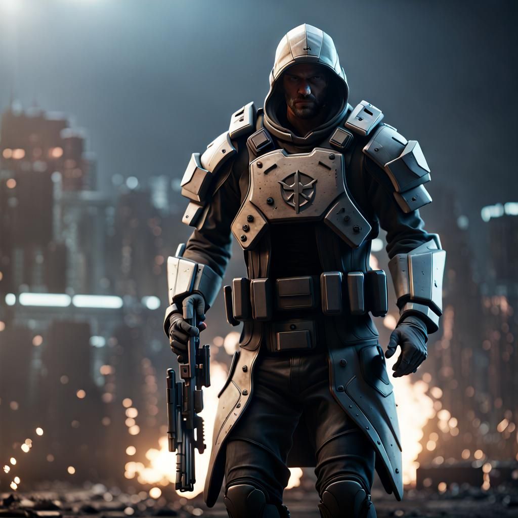 Crusader with UNSC Hoodie in 3D Game Style