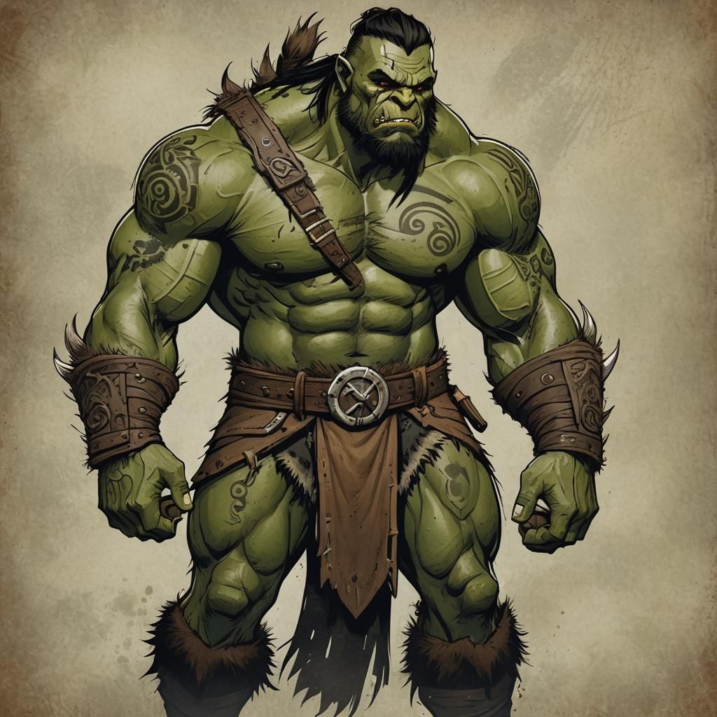 Half-Orc Barbarian with Warhammer Ready for Battle