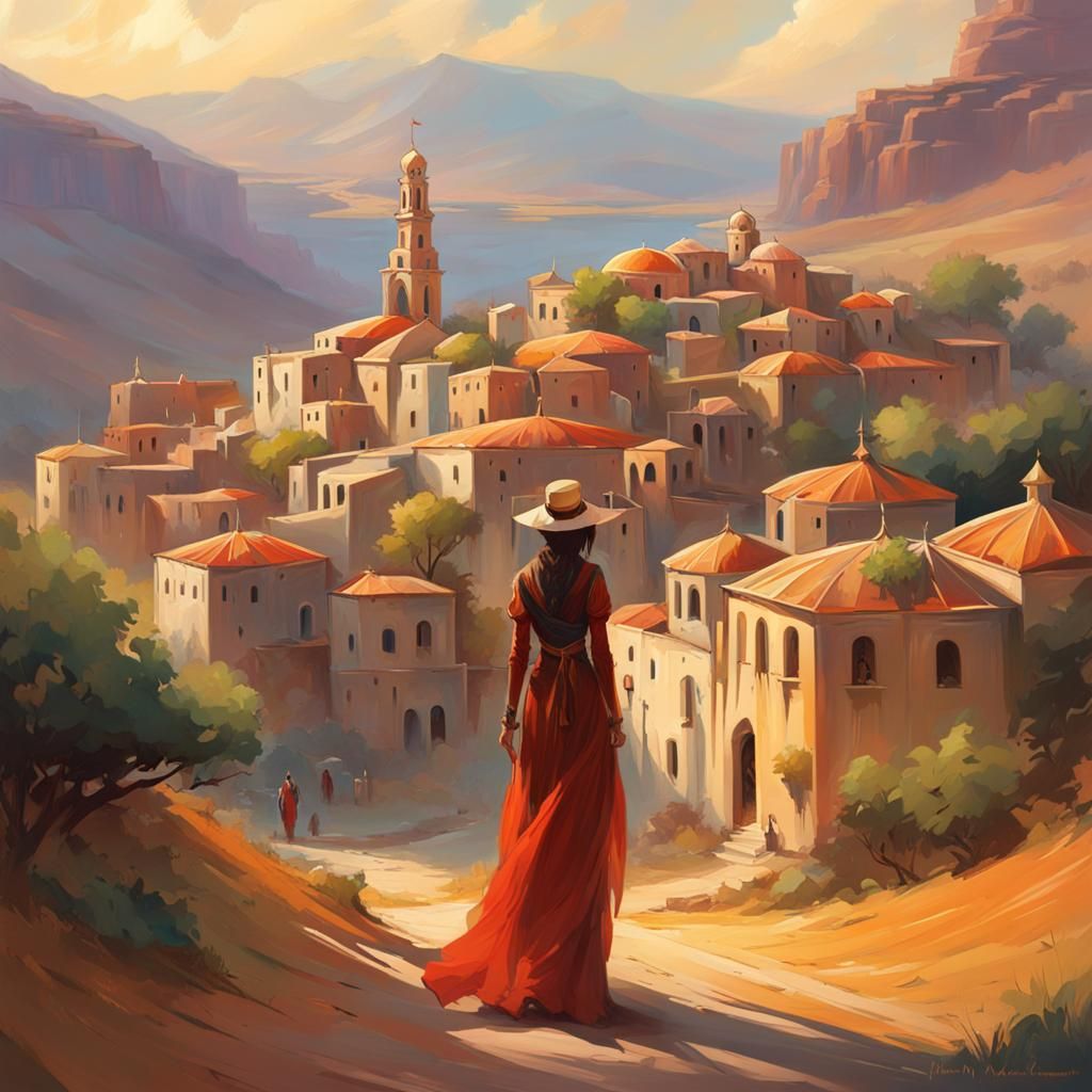 Jordan Village Tourist in Vibrant Digital Painting