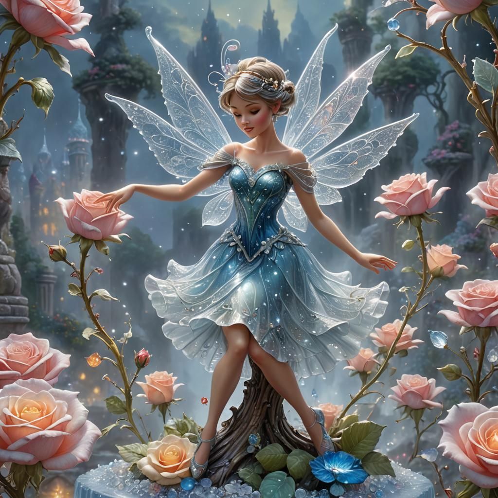 Pixie Dancing on Crystal Rose: 3D Render