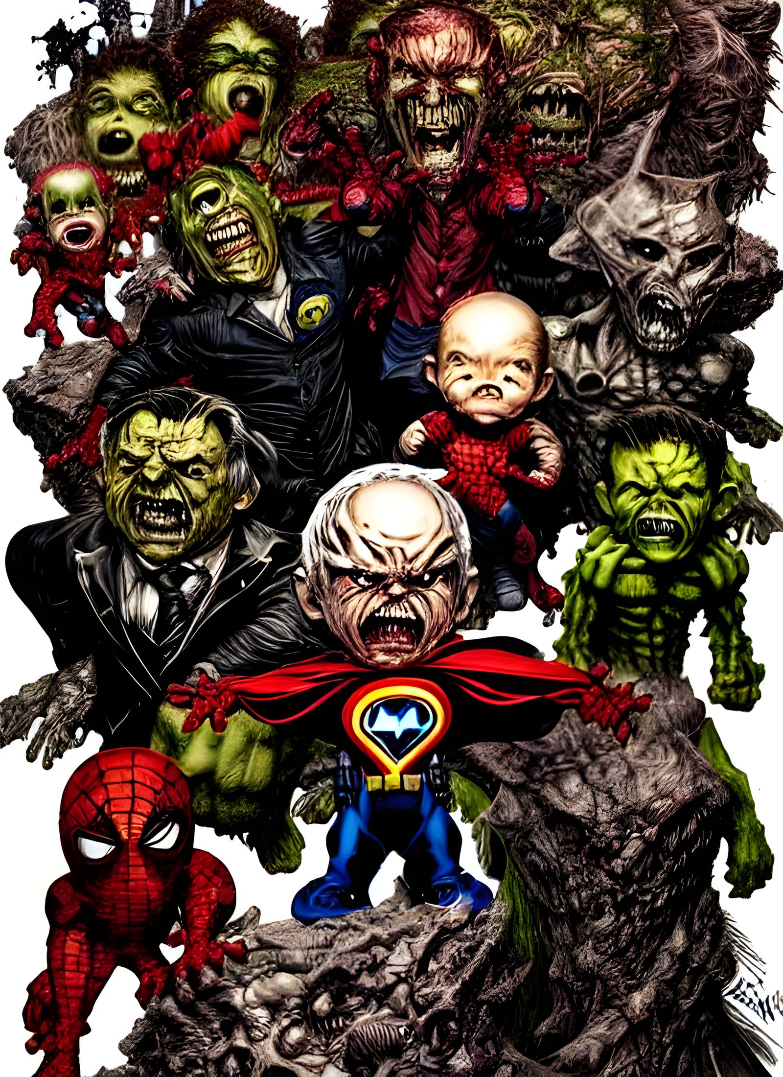 Sinister Chibi Marvel Superheroes in Horror Comic Style