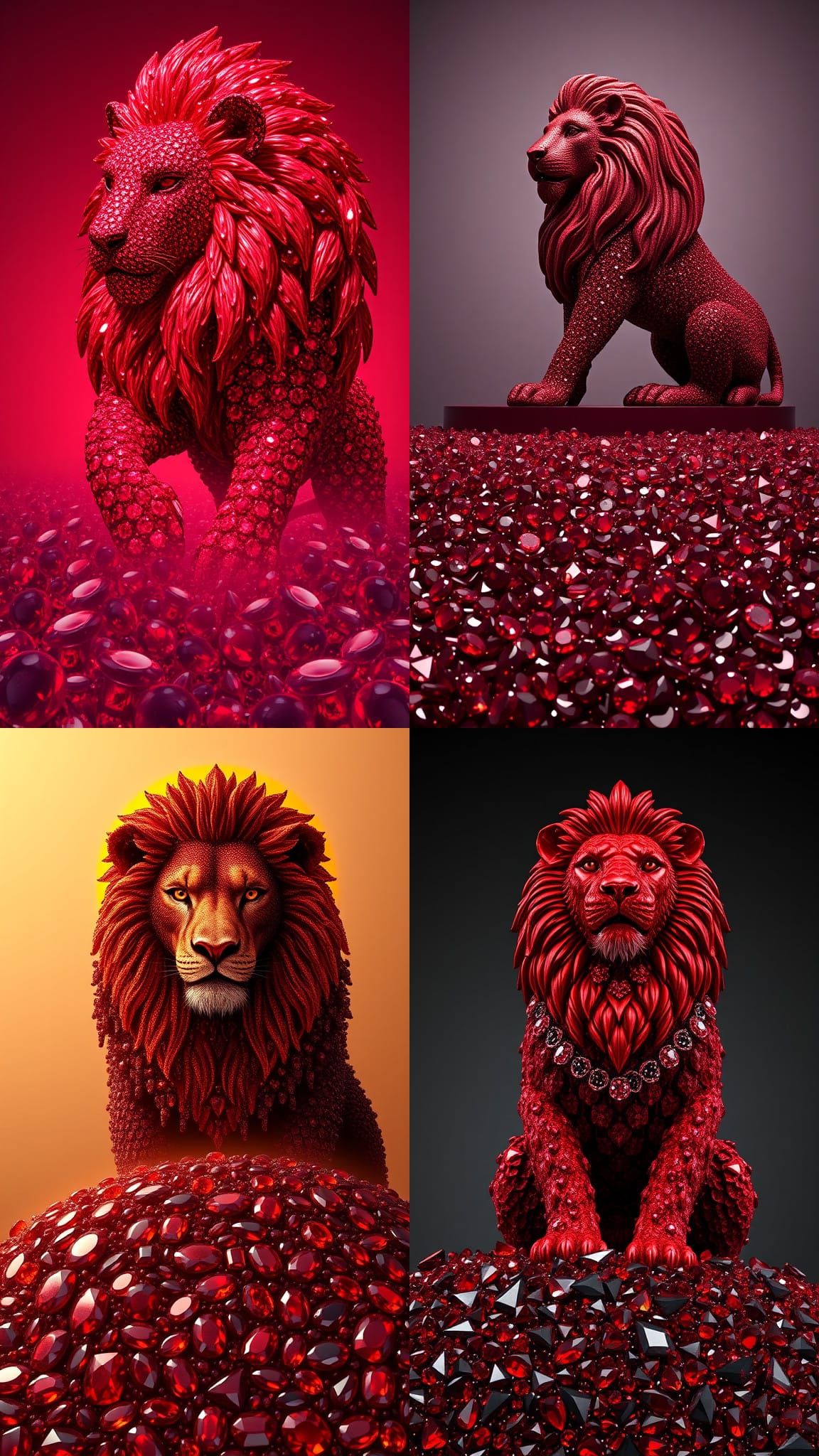 Garnet Lion Gemstone Art: Detailed Matte Painting
