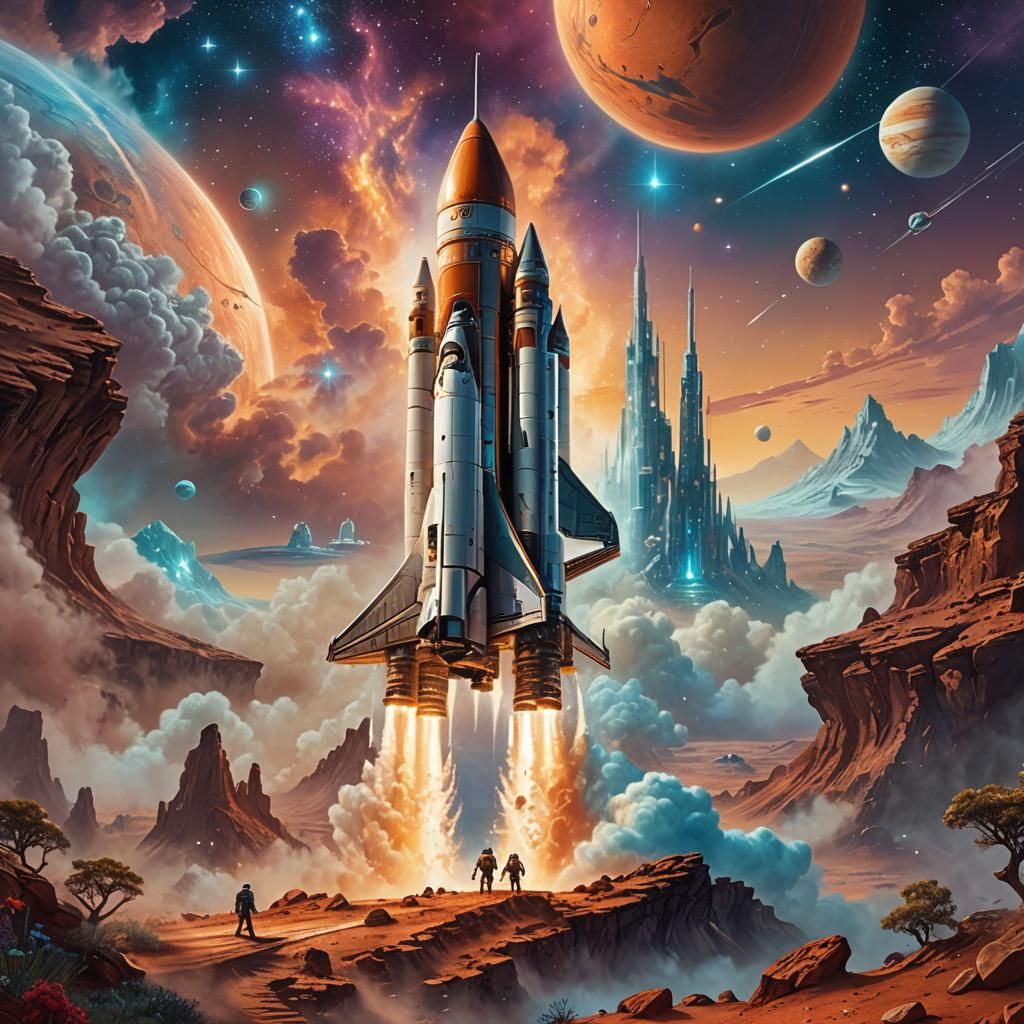 Rocket Lands on Mars in Ethereal Style