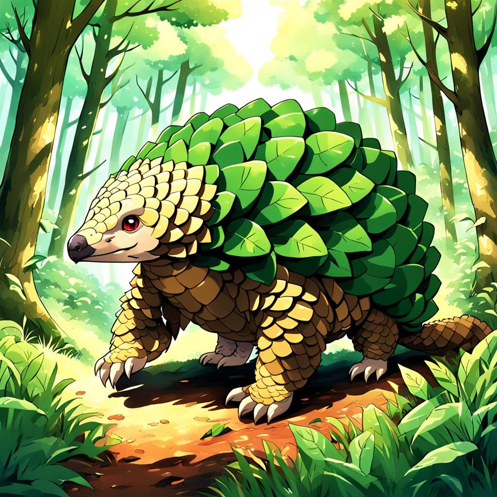 Pangolin in Forest: Anime-Inspired Art
