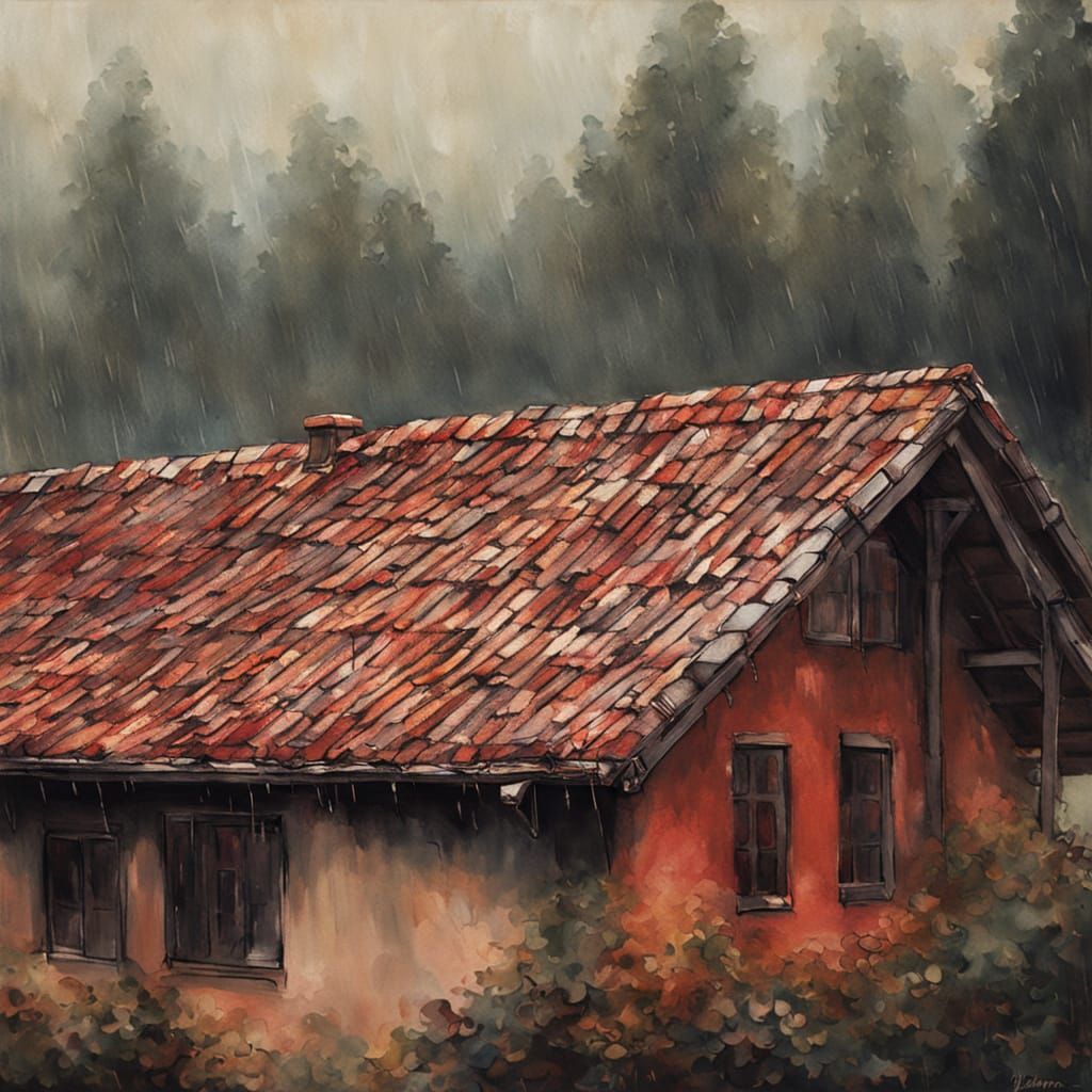 Weathered Red Roof in Impressionistic Style