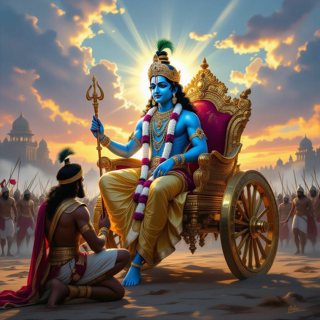 Krishna and Arjuna: Bhagavad Gita in Hyperreal Detail