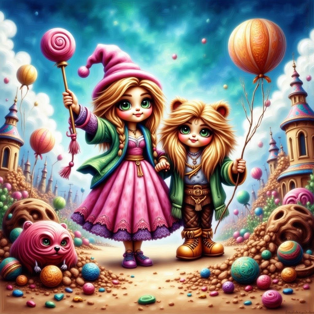 Victorious Candy and Omni in Whimsical Gouache Wonderland