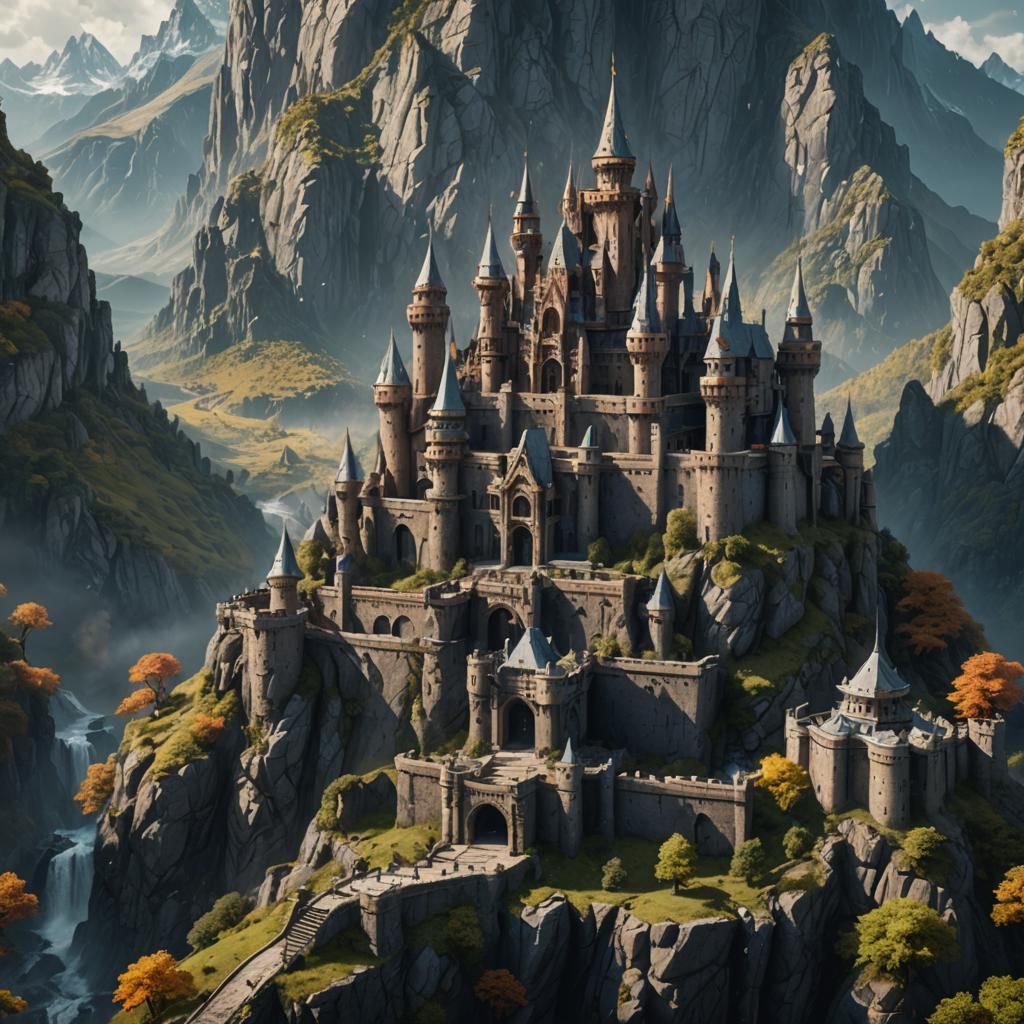 Mountain Valley Castle with Warrior Statue