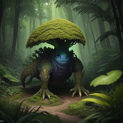 Wooden Shovel Creature Digs in Meadow as Oil Painting