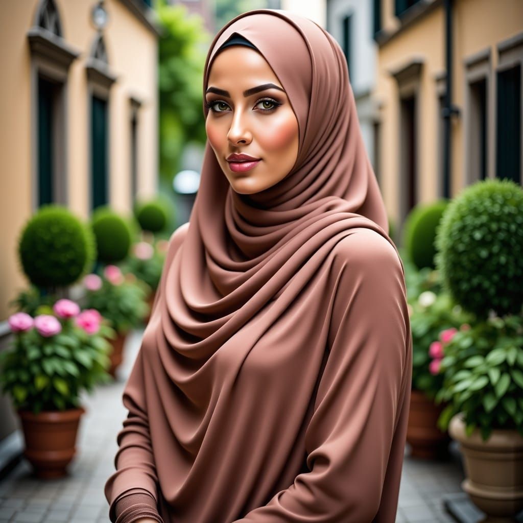 Ethereal Hijabi Woman in Earthy Hues