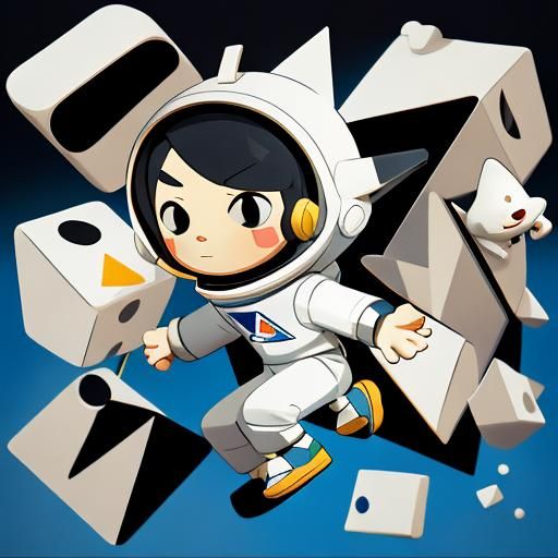 Cute White Astronaut Toy in Cubist Style