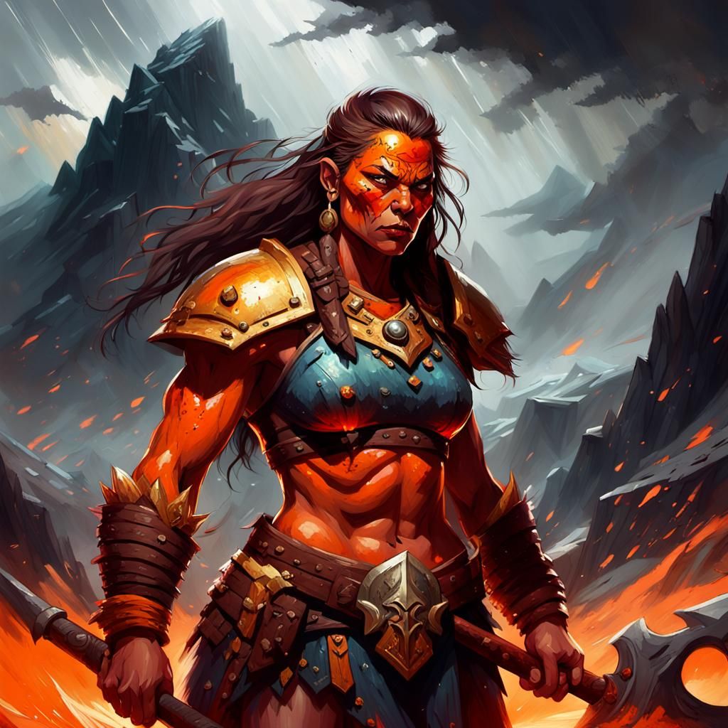 Goliath Barbarian Portrait in Grimdark Oil Painting Style