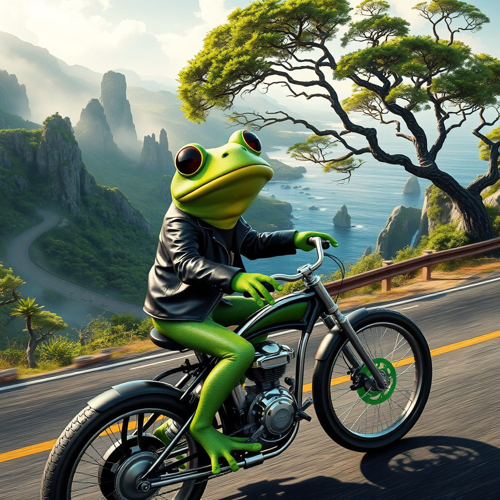 Frog Rides Low Rider on Coastline as Digital Art
