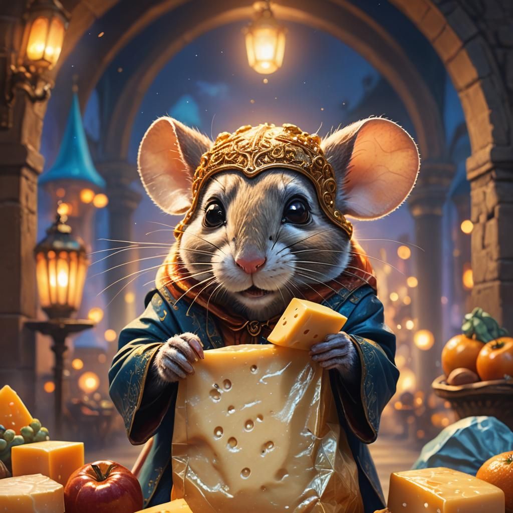Mouse with Cheese in Art Nouveau Style
