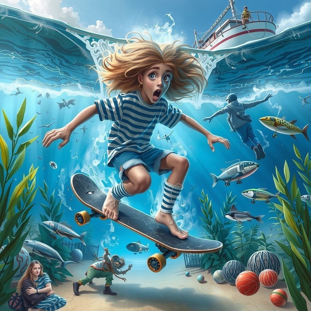 Barefoot Skater on Halfpipe in Vibrant Concept Art Style