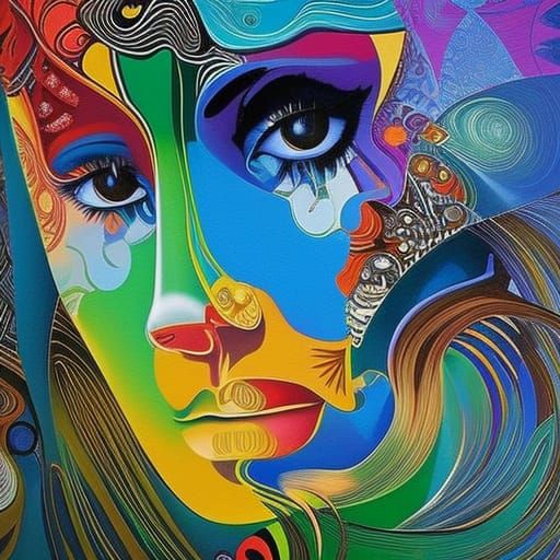 Abstract Portrait in Oil with Vivid Colors