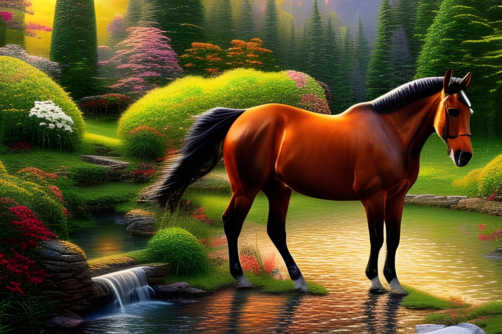 Horse in Landscape: Hyperrealistic Illustration
