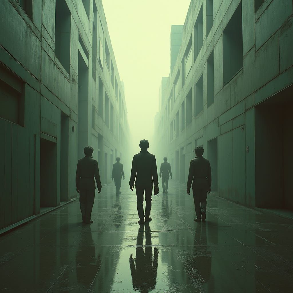 Surreal Dystopian Cityscape in Quadrilateral Style