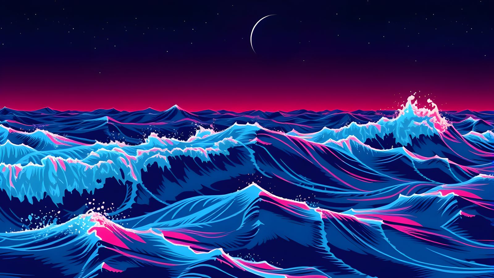 Retrofuturistic Stormy Sea in Distorted 8-Bit Glitch Art
