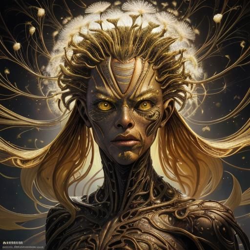 Bizarre Deformed Alien with Dandelion Hair in Graffiti Art