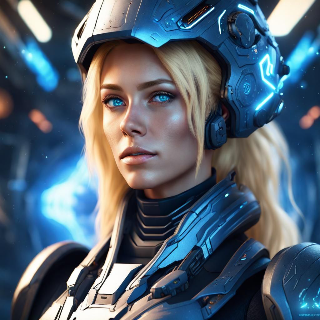 Blond Space Commander in Detailed Matte Painting
