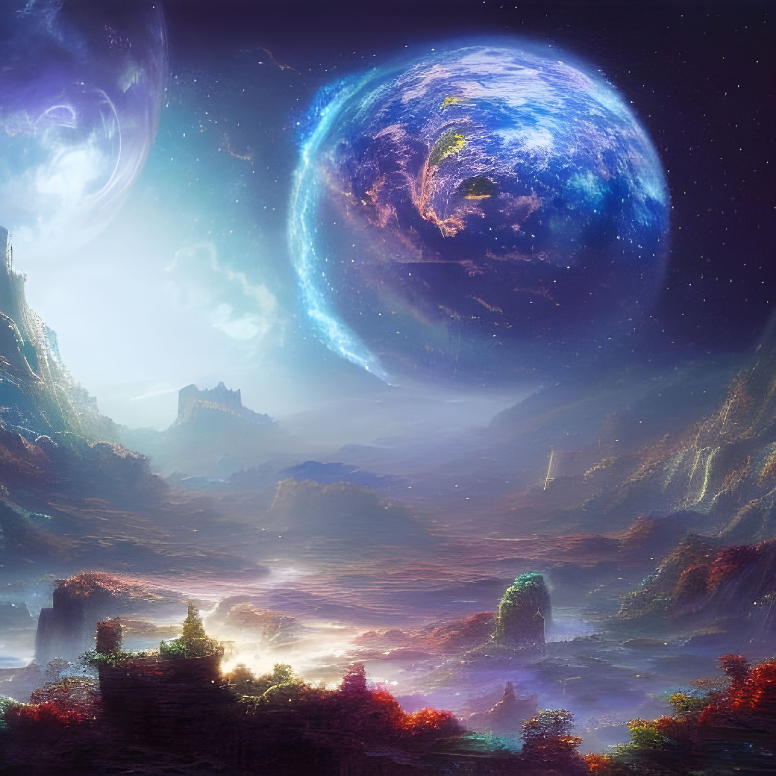 Intricate Moonscape Villa at Night in Digital Illustration