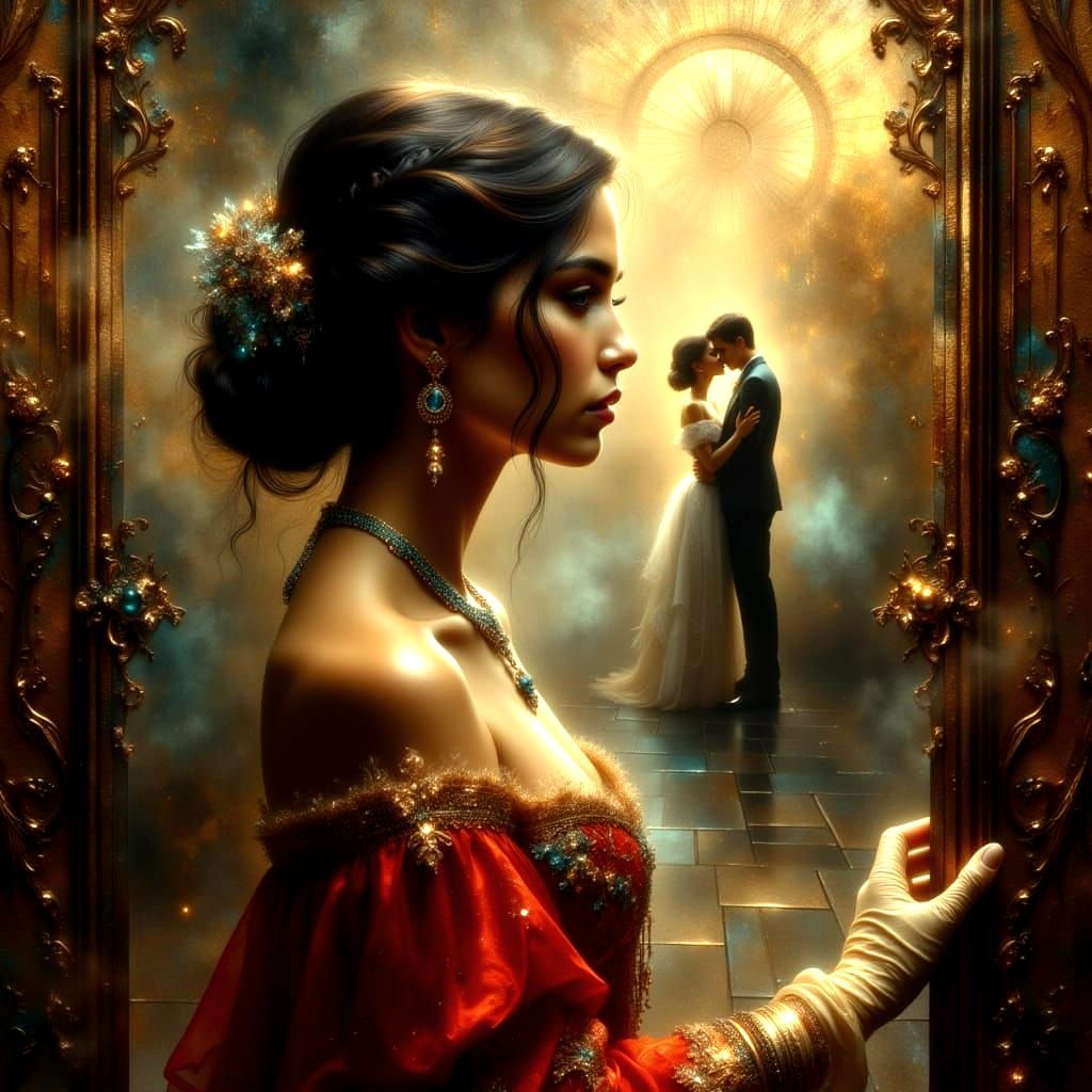 Longing from Afar: A Melancholic Portrait in Crinkled Metall...