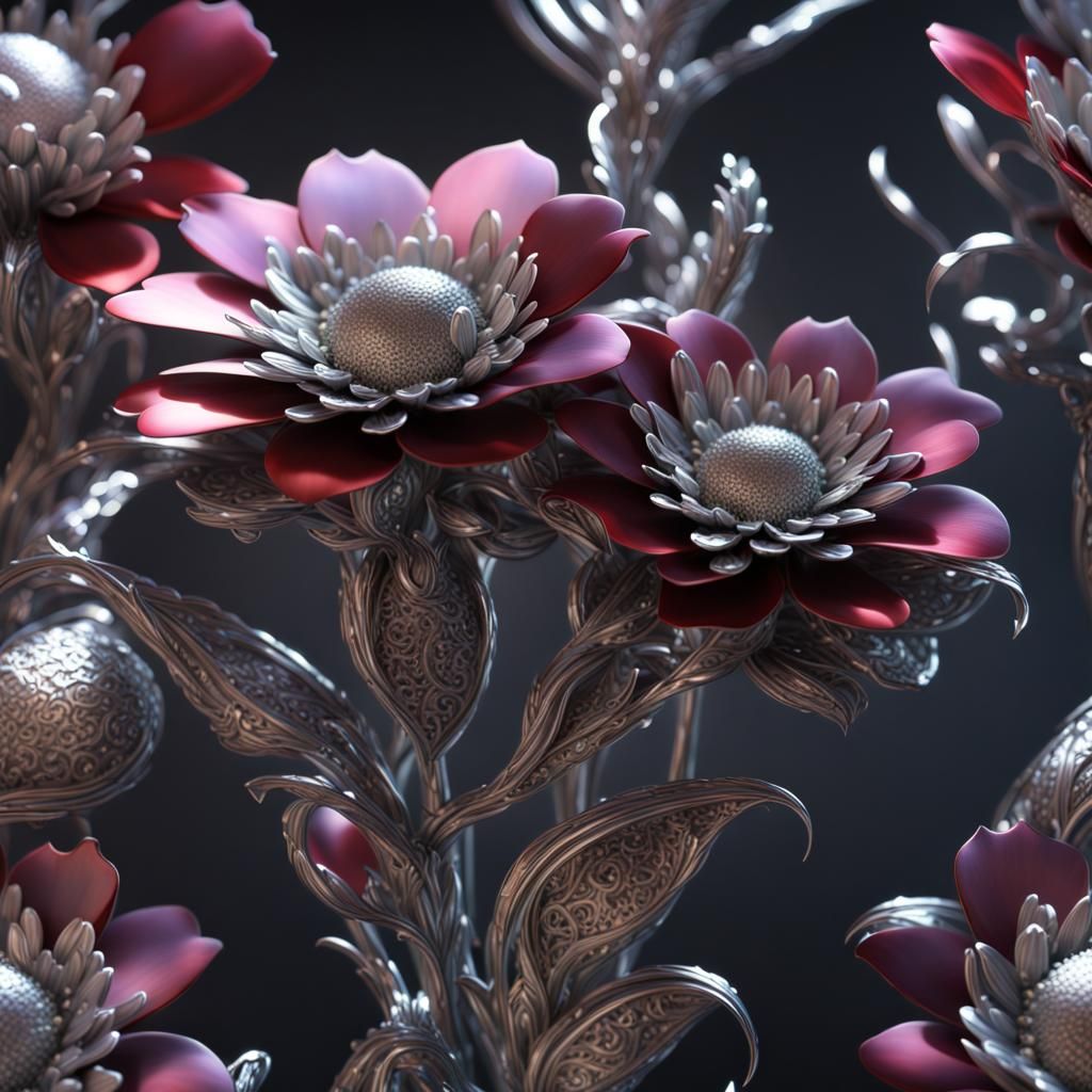 Silver Metal Chainmail Flowers: Fantasy Concept Art