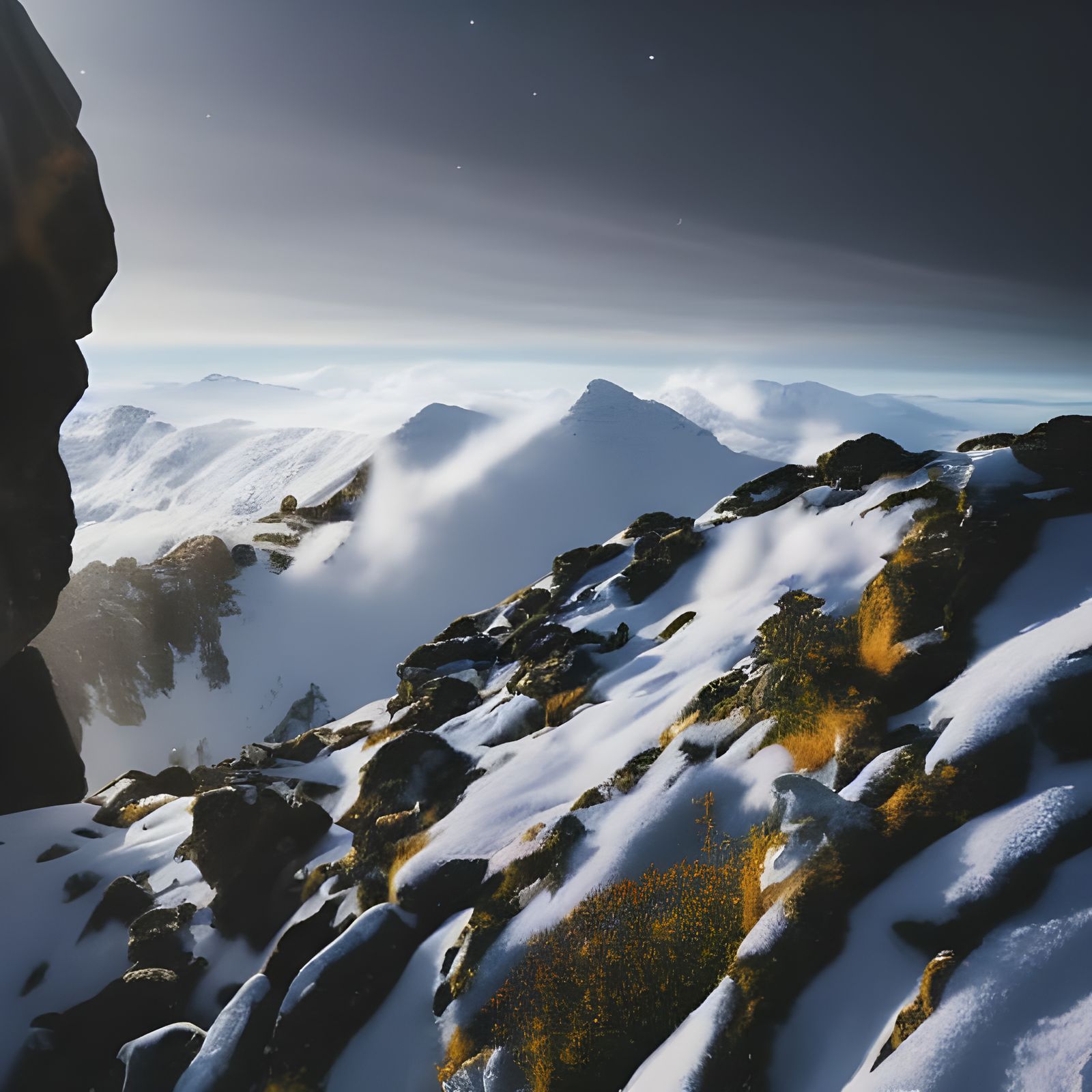 Mountain Vista with Dreamlike Radiant Light