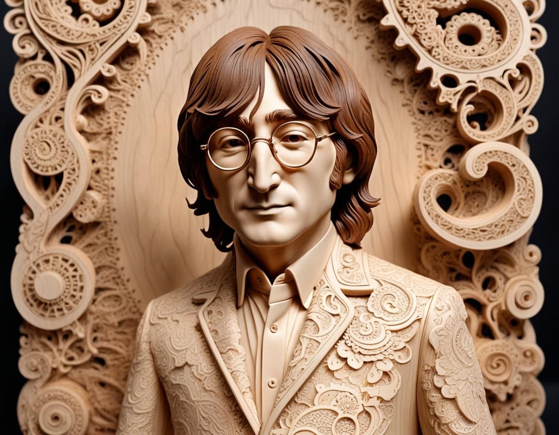 John Lennon Brainbeat Wood Carving