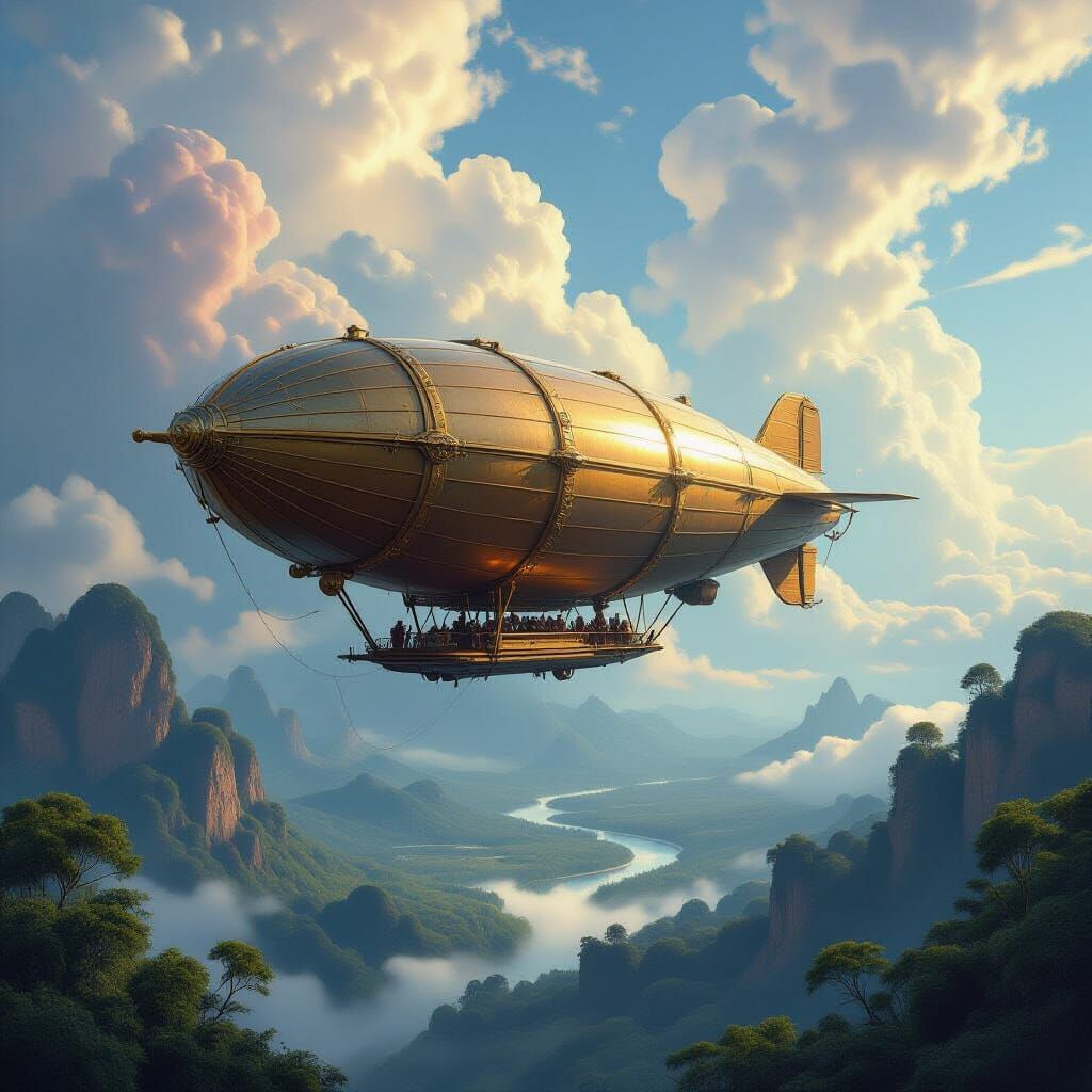 Antique Airship Navigates Nebula Sky