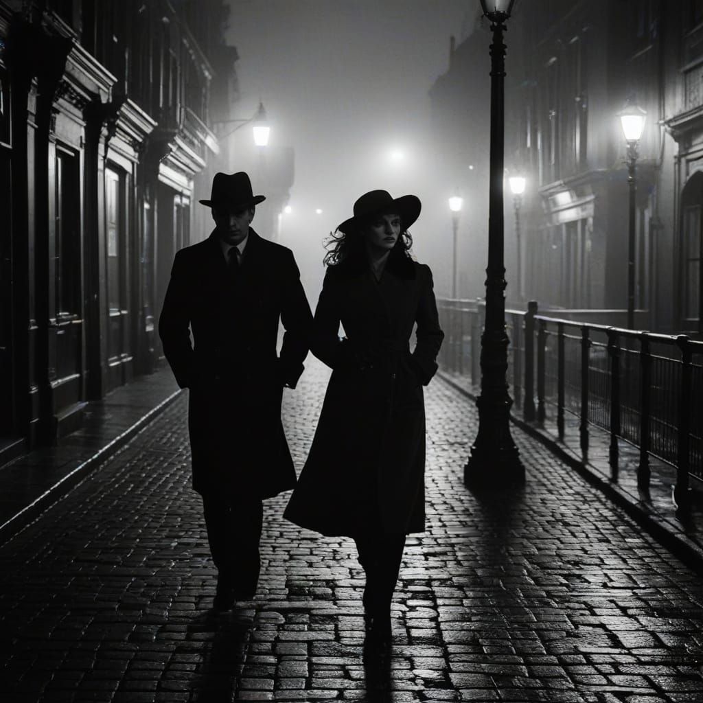 Moody Victorian Harbor City Chase in Film Noir Style