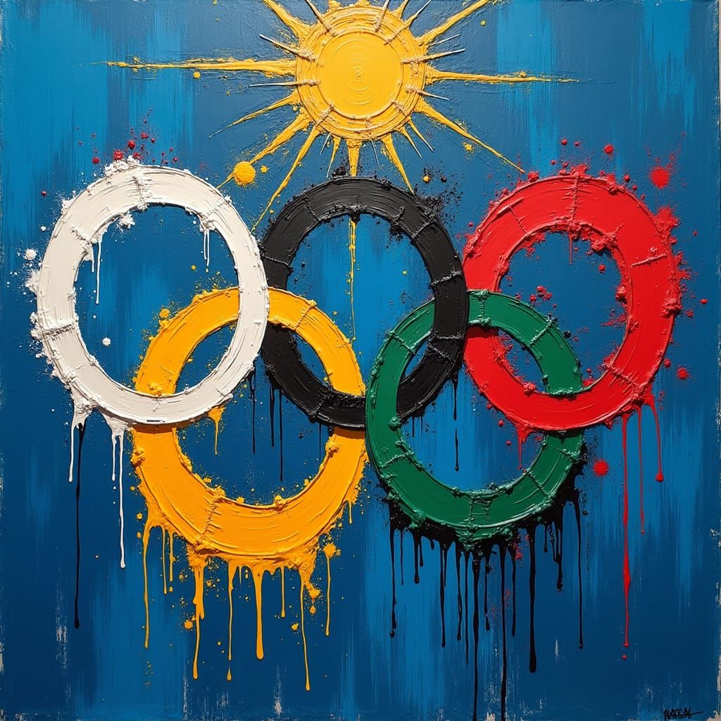 Paris 2024 Olympic Rings in Neo-Expressionist Style