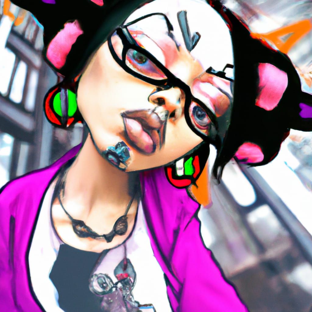 Surreal Cityscape in Cyberpunk Style with Anime-Inspired Wom...