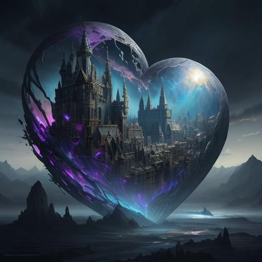 Dramatic Crystal Heart in Digital Matte Painting Style