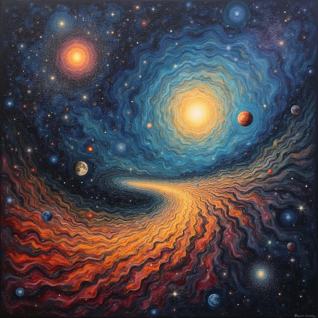 Surreal Nebula with Planets in Abstract Style