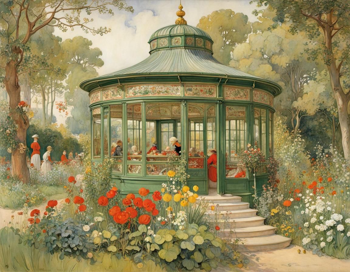 Entangled Garden Pavilion in Watercolor Style